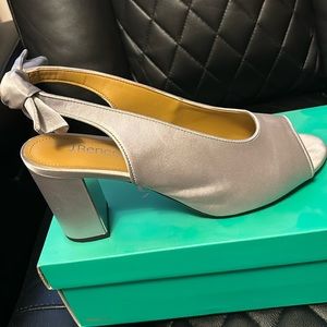 Beautiful satin J Renee sling back shoe with a block heel